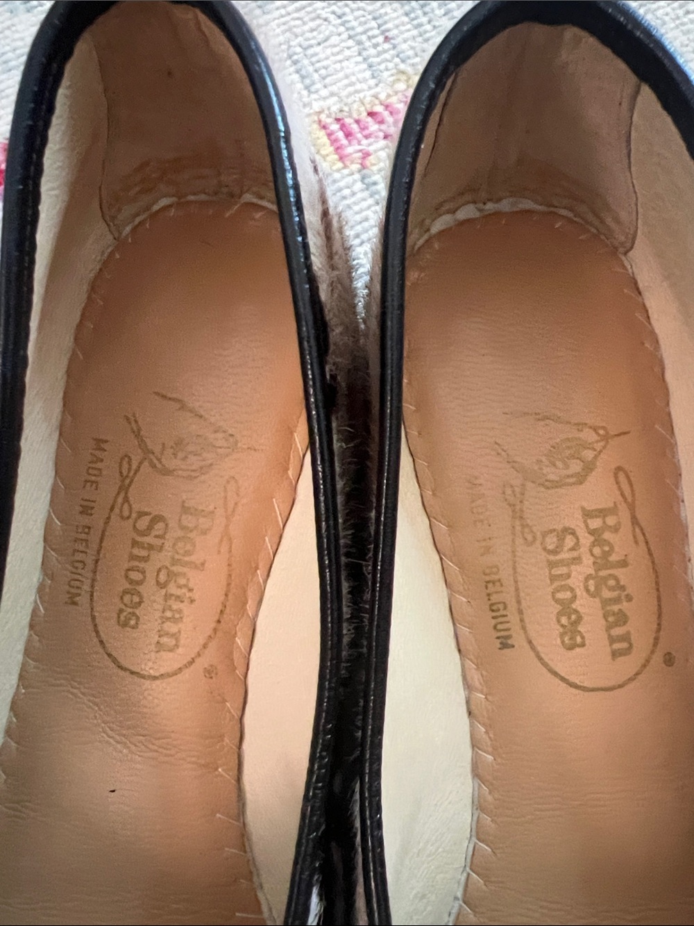 Belgian shoes Cowhide Pattern Leather Trim Loafers in Brown and White - Picture 6 of 7